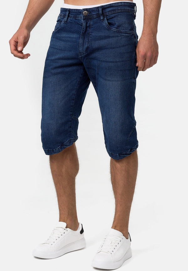 Indicode Herren Jaspar Jeans Shorts mit 5 Taschen aus 98% Baumwolle knielang