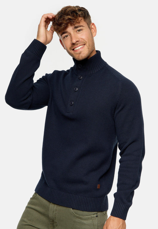 Indicode Herren INIsalu Pullover aus 80% Baumwolle mit Stehkragen