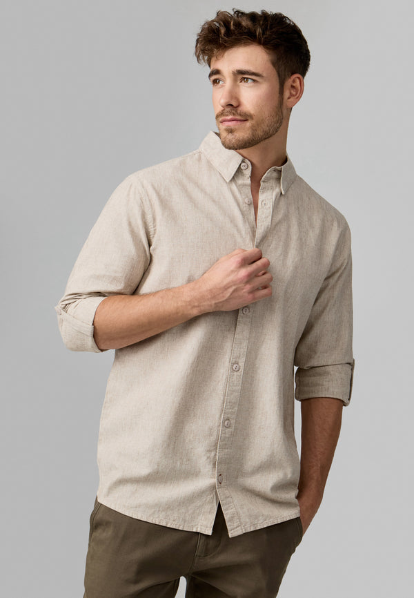 Indicode Herren INBran Sommer-Hemd aus Baumwoll-Leinen Mischung | Herrenhemd für Männer