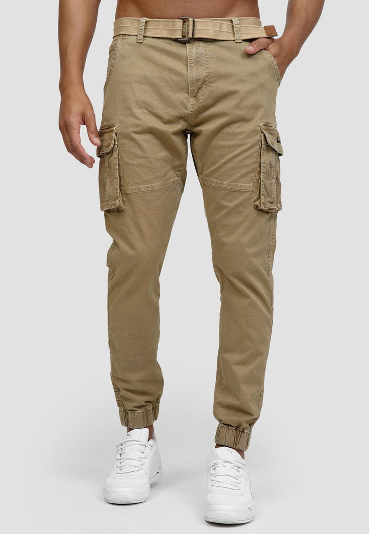 Indicode Herren Kerr Cargohose aus 98% Baumwolle inkl. Gürtel - INDICODE