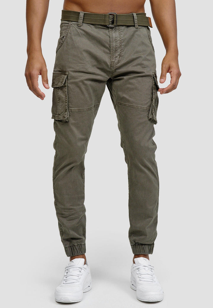 Indicode Herren Kerr Cargohose aus 98% Baumwolle inkl. Gürtel - INDICODE