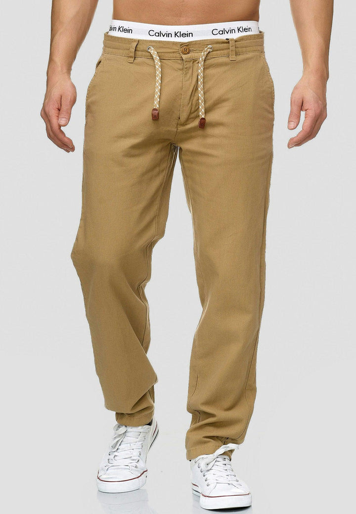 Indicode Herren Boulware Stoffhose aus Leinen & Baumwolle mit 4 Taschen - INDICODE