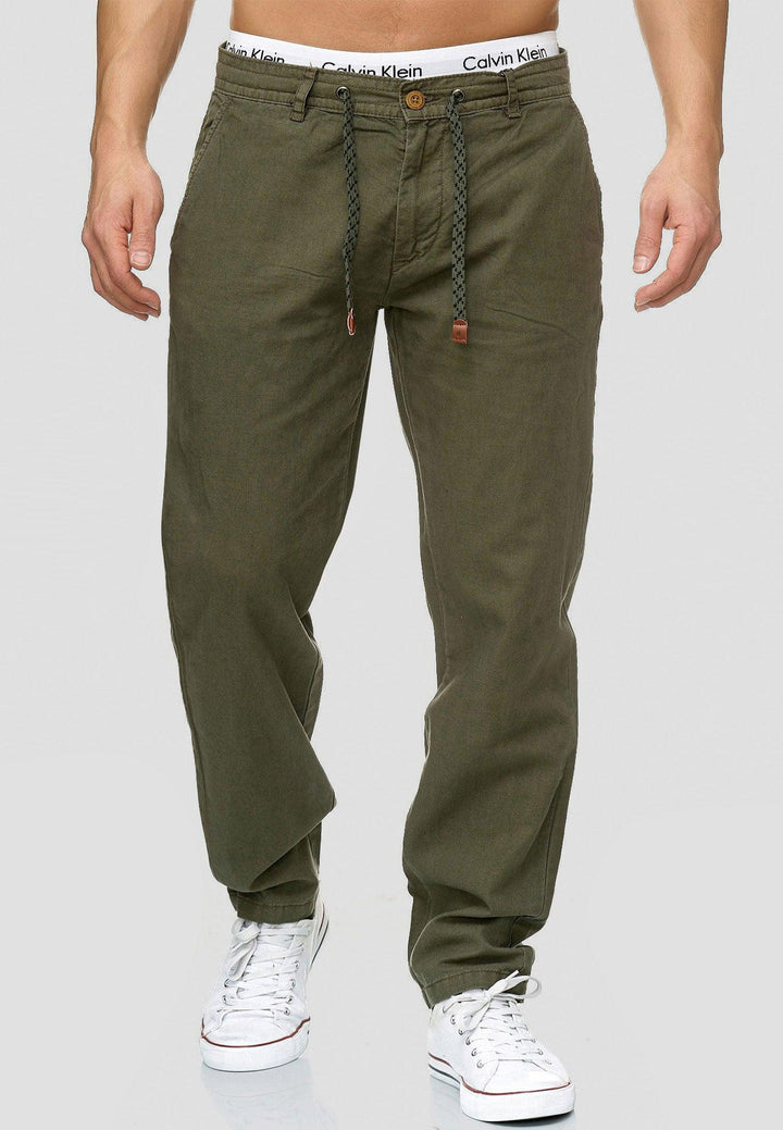 Indicode Herren Boulware Stoffhose aus Leinen & Baumwolle mit 4 Taschen - INDICODE