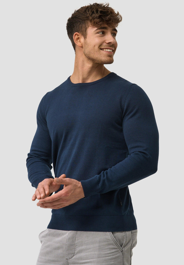 Indicode Herren Benjamin Feinstrickpullover mit Ripp-Bündchen & Rundhals-Ausschnitt aus 100% Baumwolle - INDICODE