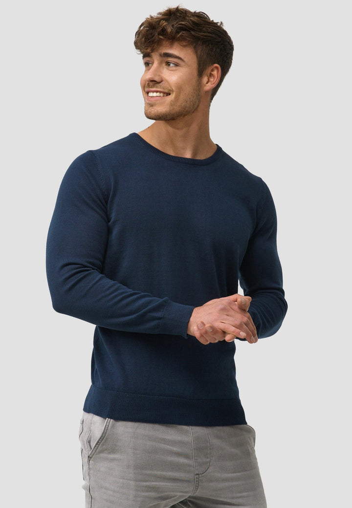 Indicode Herren Benjamin Feinstrickpullover mit Ripp-Bündchen & Rundhals-Ausschnitt aus 100% Baumwolle - INDICODE