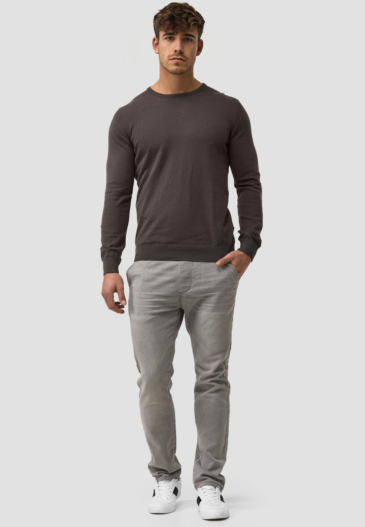 Indicode Herren Benjamin Feinstrickpullover mit Ripp-Bündchen & Rundhals-Ausschnitt aus 100% Baumwolle - INDICODE