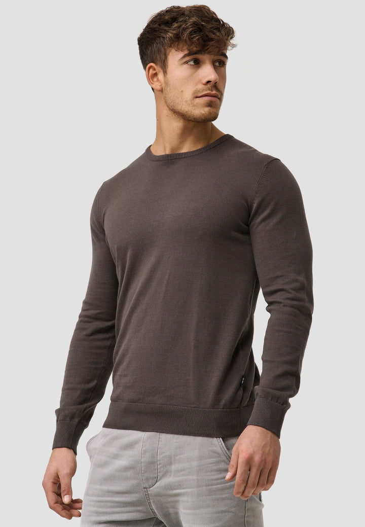 Indicode Herren Benjamin Feinstrickpullover mit Ripp-Bündchen & Rundhals-Ausschnitt aus 100% Baumwolle - INDICODE