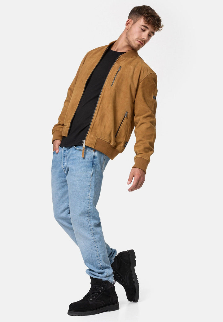 Indicode Herren Maddoc Lederjacke aus Ziegenleder in Wildleder-Optik - INDICODE