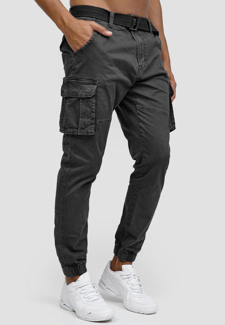 Indicode Herren Kerr Cargohose aus 98% Baumwolle inkl. Gürtel - INDICODE