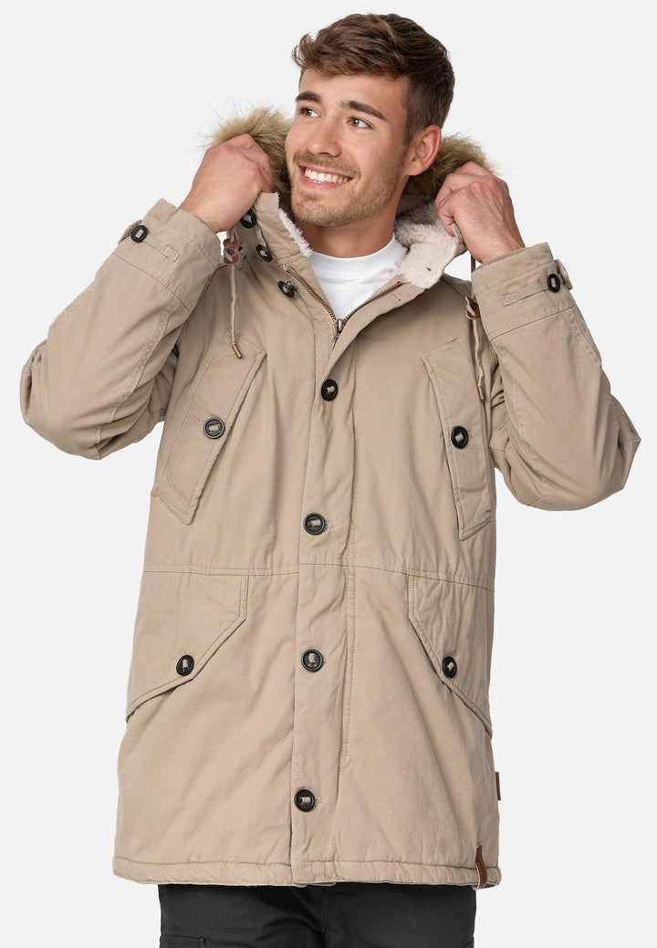 Indicode Herren Fann Parka aus 100% Baumwolle mit Kapuze & Teddyfell-Futter - INDICODE