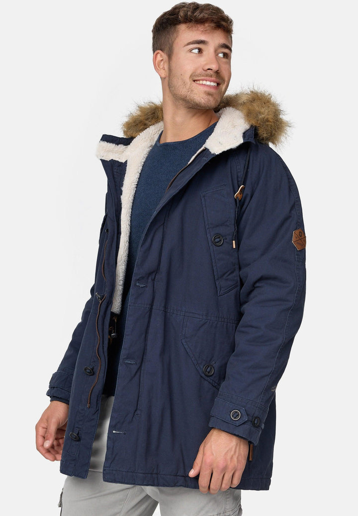 Indicode Herren Fann Parka aus 100% Baumwolle mit Kapuze & Teddyfell-Futter - INDICODE