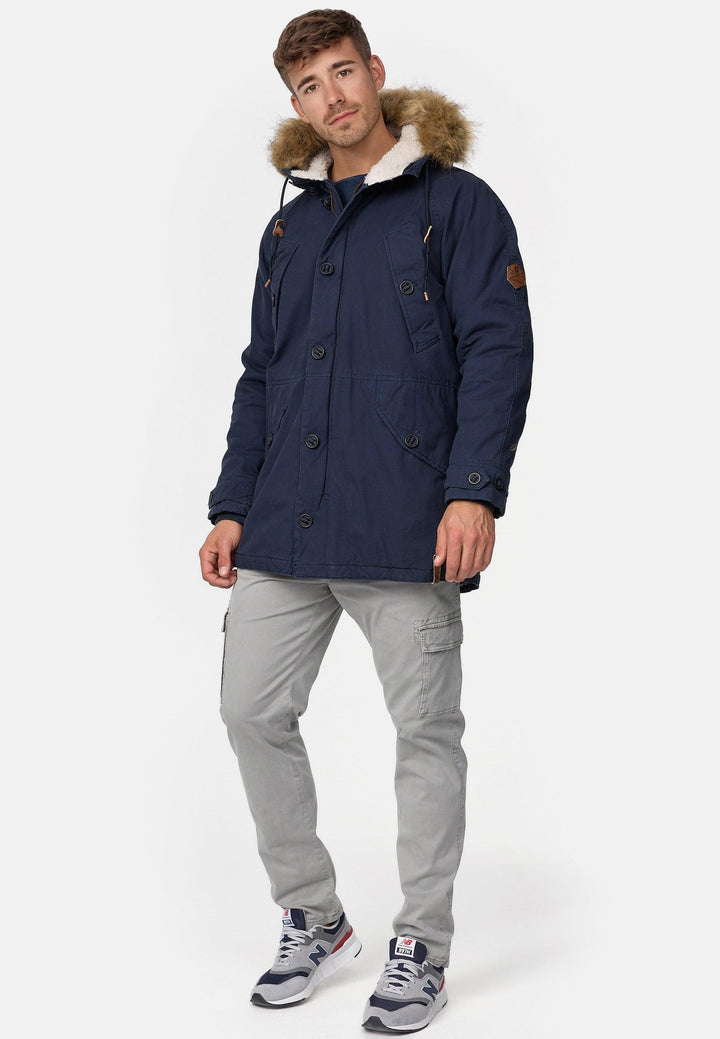 Indicode Herren Fann Parka aus 100% Baumwolle mit Kapuze & Teddyfell-Futter - INDICODE