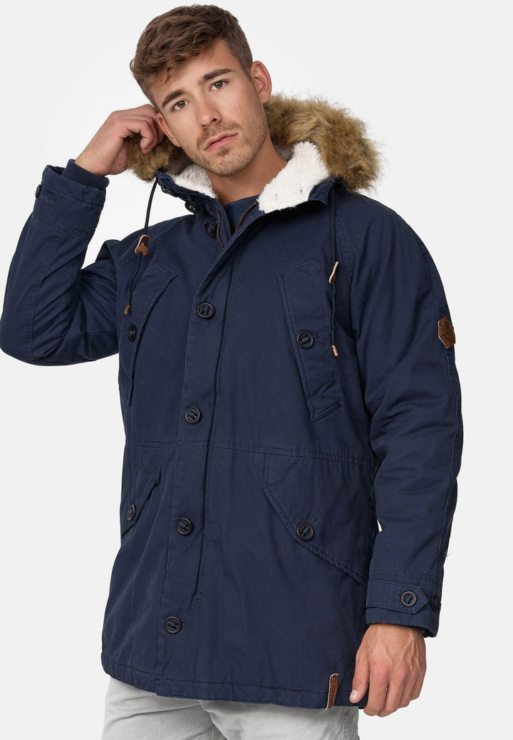 Indicode Herren Fann Parka aus 100% Baumwolle mit Kapuze & Teddyfell-Futter - INDICODE
