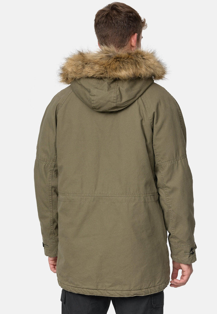 Indicode Herren Fann Parka aus 100% Baumwolle mit Kapuze & Teddyfell-Futter - INDICODE