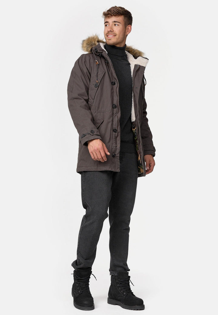 Indicode Herren Fann Parka aus 100% Baumwolle mit Kapuze & Teddyfell-Futter - INDICODE