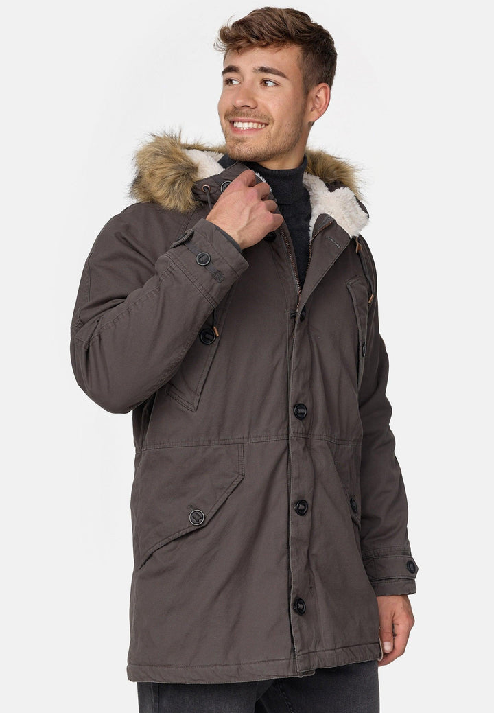 Indicode Herren Fann Parka aus 100% Baumwolle mit Kapuze & Teddyfell-Futter - INDICODE