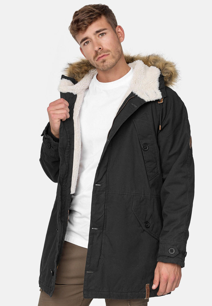 Indicode Herren Fann Parka aus 100% Baumwolle mit Kapuze & Teddyfell-Futter - INDICODE
