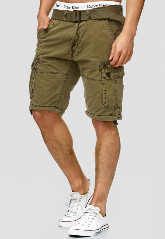 Indicode Men's Bolton Cargo Shorts with 7 pockets incl. belt made of 100% cotton