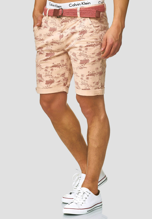 Indicode men's Lilestone chino shorts with 4 pockets incl. belt made of 98% cotton