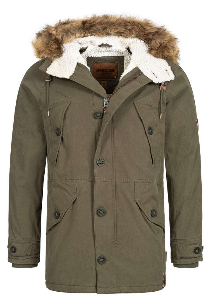 Indicode Herren Fann Parka aus 100% Baumwolle mit Kapuze & Teddyfell-Futter - INDICODE