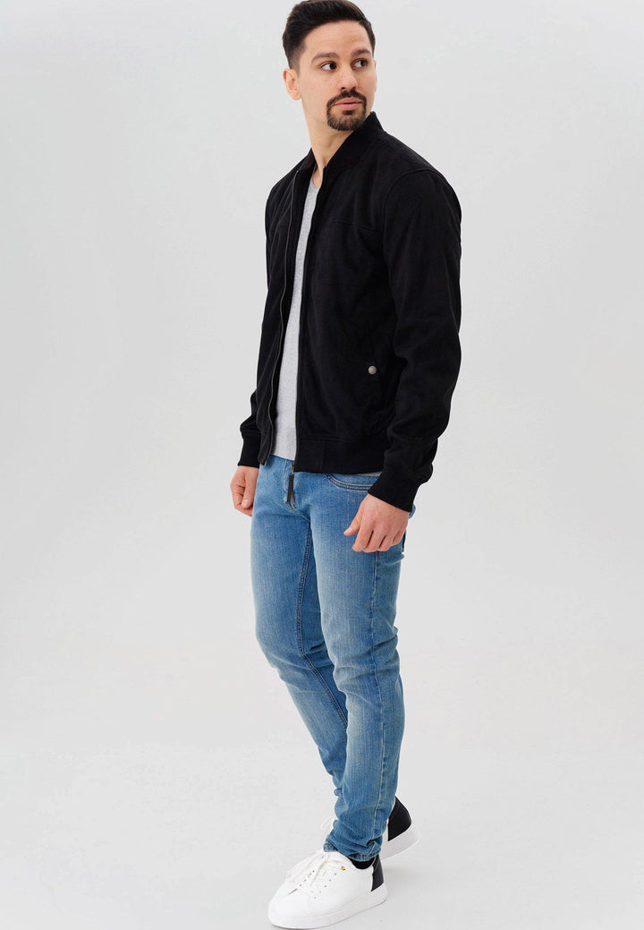 Indicode Herren Abbott Velours-Kunstleder Jacke mit Stehkragen