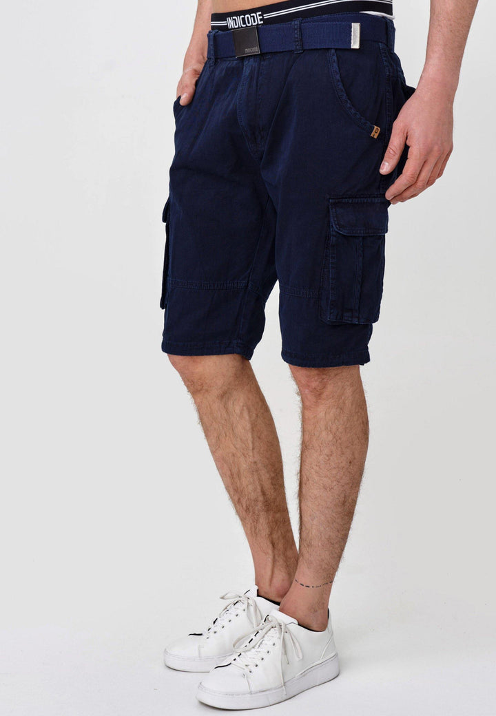 Indicode Herren Blixt Cargo Shorts mit 6 Taschen inkl. Gürtel aus 100% Baumwolle - INDICODE