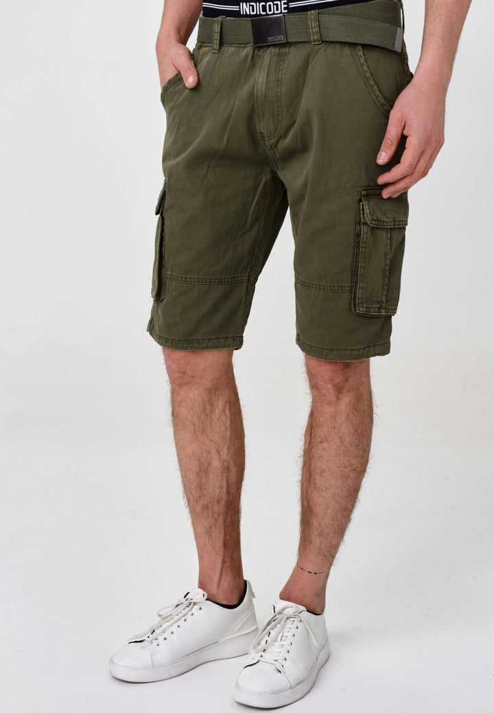 Indicode Herren Blixt Cargo Shorts mit 6 Taschen inkl. Gürtel aus 100% Baumwolle - INDICODE