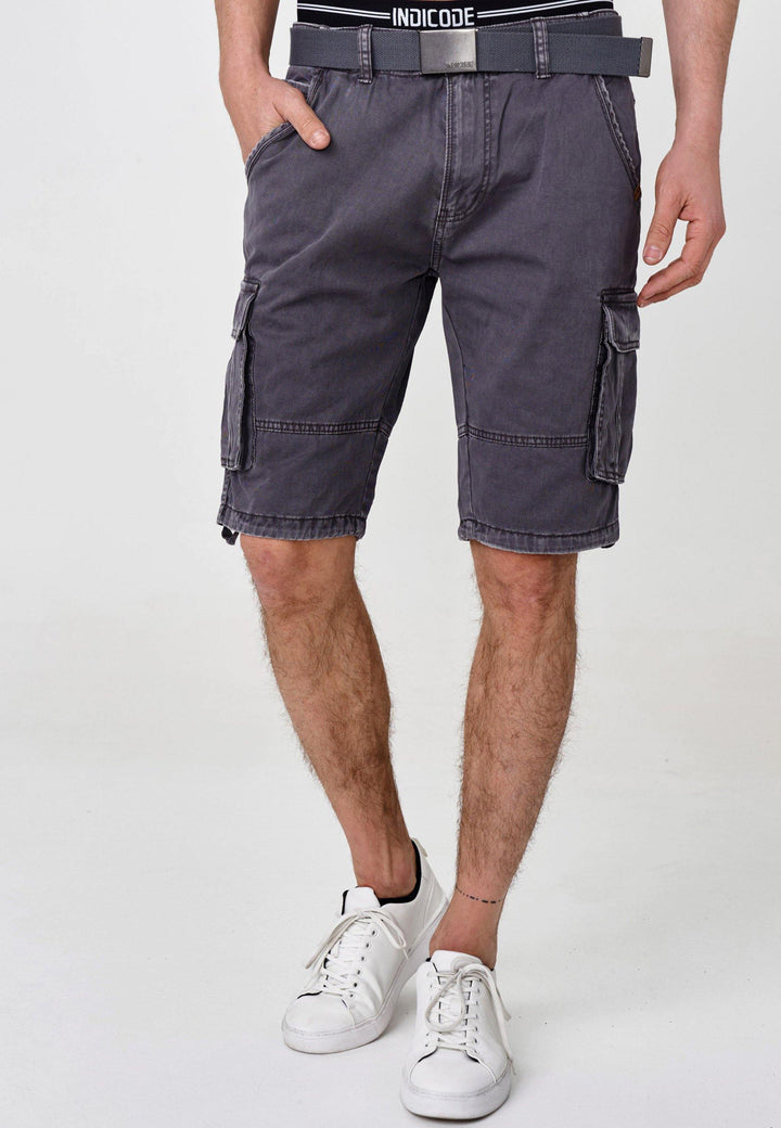 Indicode Herren Blixt Cargo Shorts mit 6 Taschen inkl. Gürtel aus 100% Baumwolle - INDICODE