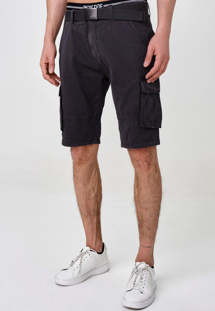 Indicode Herren Blixt Cargo Shorts mit 6 Taschen inkl. Gürtel aus 100% Baumwolle - INDICODE