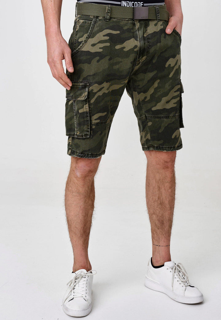 Indicode Herren Blixt Cargo Shorts mit 6 Taschen inkl. Gürtel aus 100% Baumwolle - INDICODE