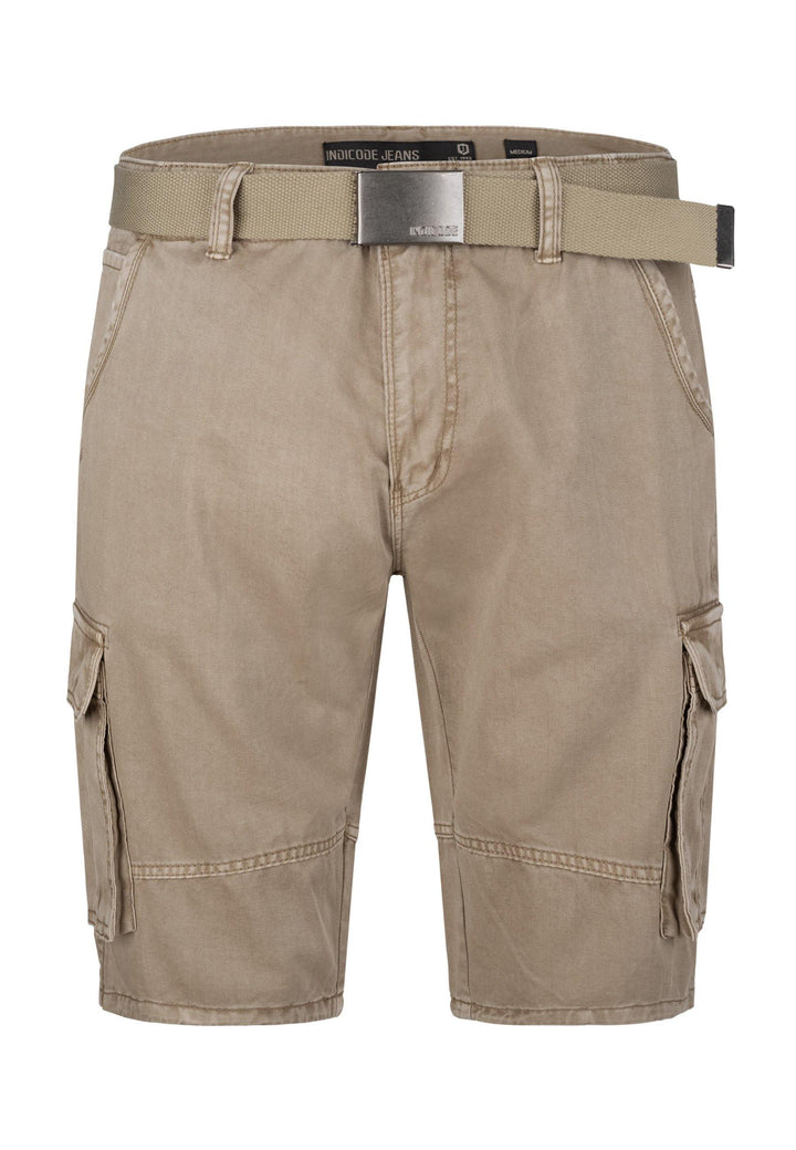 Indicode Herren Blixt Cargo Shorts mit 6 Taschen inkl. Gürtel aus 100% Baumwolle - INDICODE