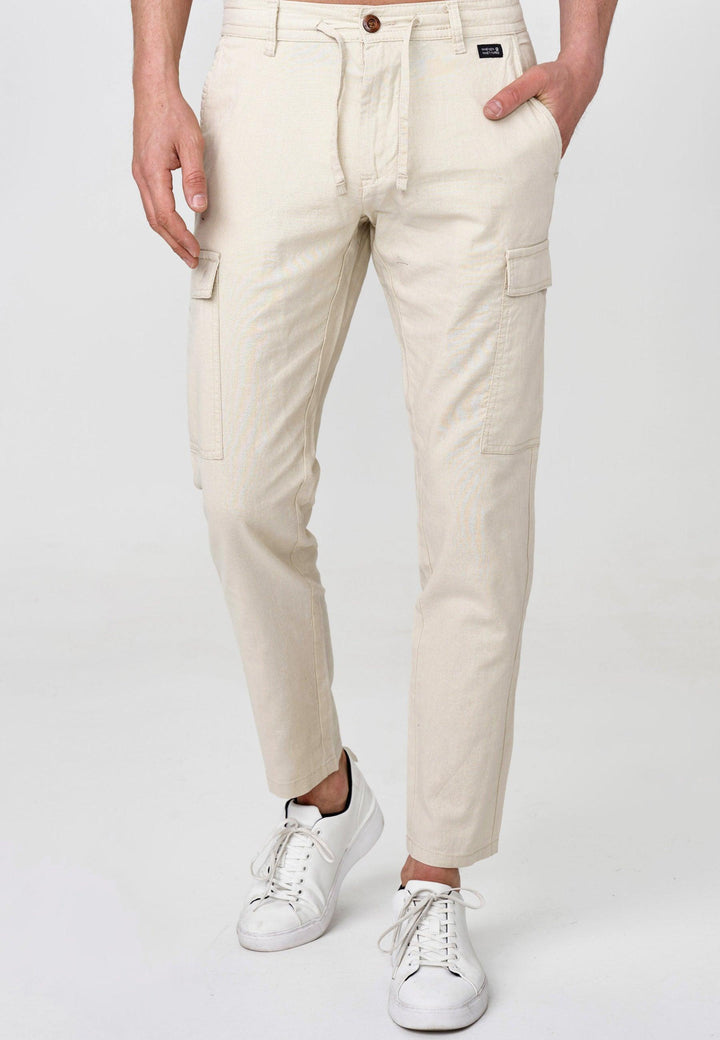 Indicode Herren Cagle Cargo Stoffhose aus Leinen & Baumwolle mit 6 Taschen - INDICODE