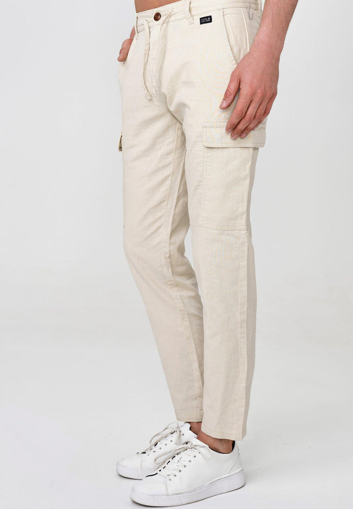 Indicode Herren Cagle Cargo Stoffhose aus Leinen & Baumwolle mit 6 Taschen - INDICODE