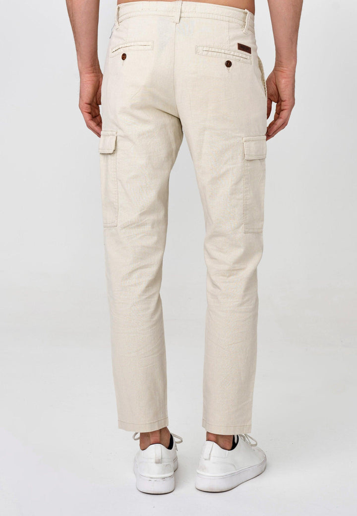 Indicode Herren Cagle Cargo Stoffhose aus Leinen & Baumwolle mit 6 Taschen - INDICODE