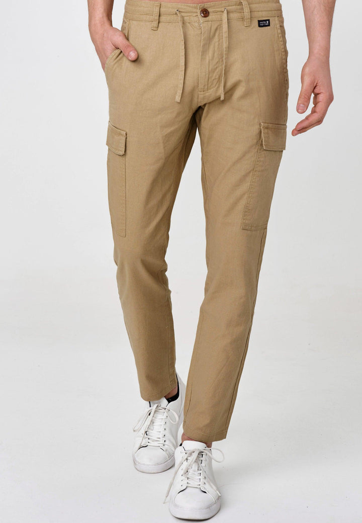 Indicode Herren Cagle Cargo Stoffhose aus Leinen & Baumwolle mit 6 Taschen - INDICODE