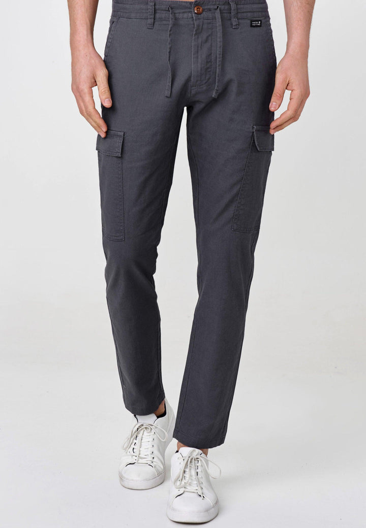 Indicode Herren Cagle Cargo Stoffhose aus Leinen & Baumwolle mit 6 Taschen - INDICODE