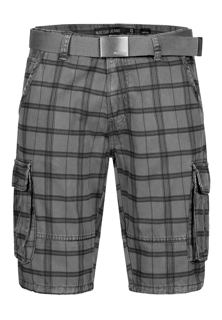 Indicode Herren Blixt Cargo Shorts mit 6 Taschen inkl. Gürtel aus 100% Baumwolle - INDICODE