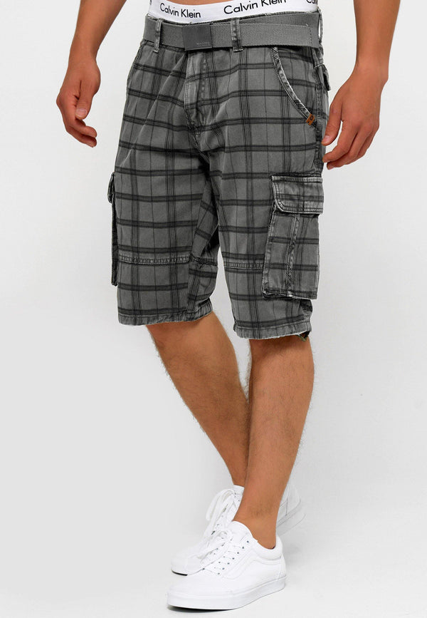 Indicode Herren Blixt Cargo Shorts mit 6 Taschen inkl. Gürtel aus 100% Baumwolle