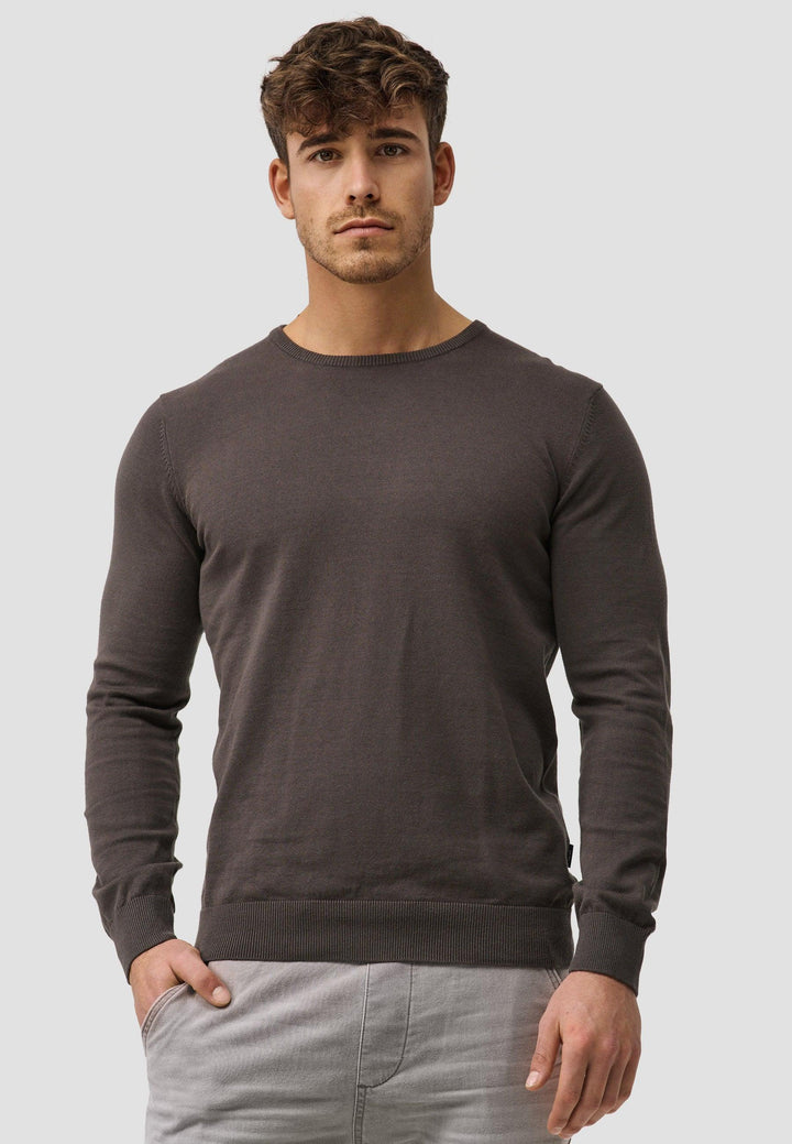 Indicode Herren Benjamin Feinstrickpullover mit Ripp-Bündchen & Rundhals-Ausschnitt aus 100% Baumwolle - INDICODE