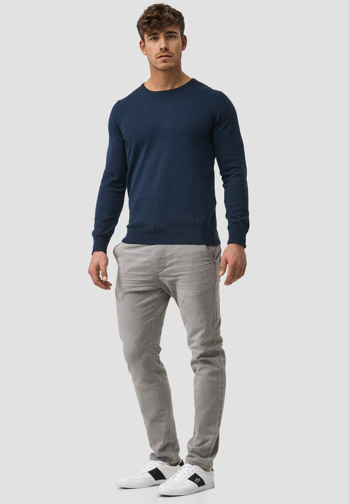 Indicode Herren Benjamin Feinstrickpullover mit Ripp-Bündchen & Rundhals-Ausschnitt aus 100% Baumwolle - INDICODE