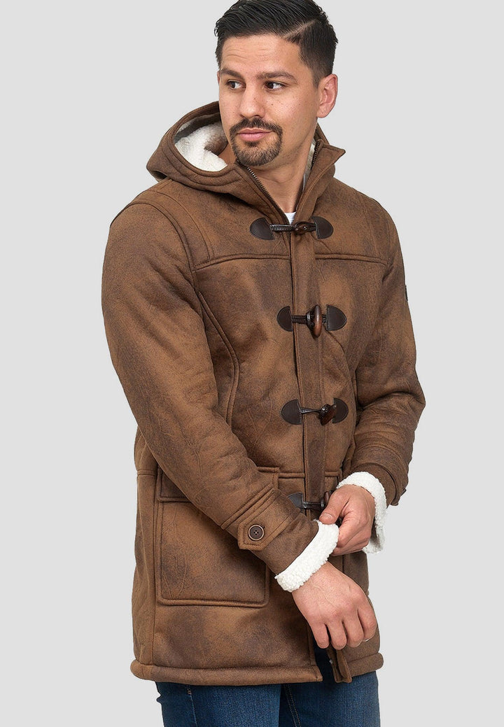Indicode Herren Calshot Dufflecoat in Veloursleder-Optik mit gefütterter Kapuze - INDICODE